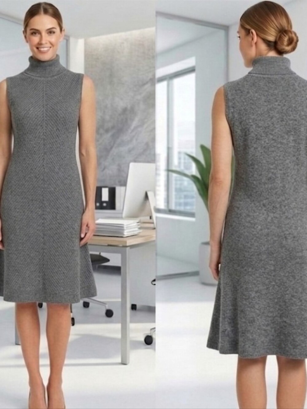 Grey turtleneck sweater dress tunic M-L Apt. 9